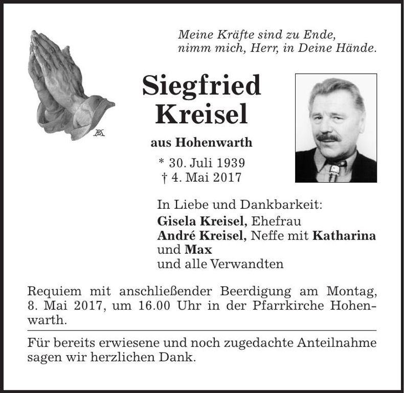 Traueranzeige Siegfried Kreisel