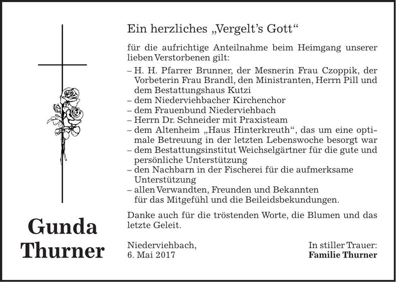 Traueranzeige Gunda Thurner