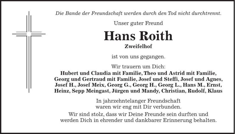 Traueranzeige Hans Roith