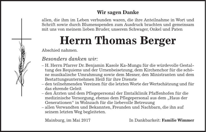Traueranzeige Thomas Berger