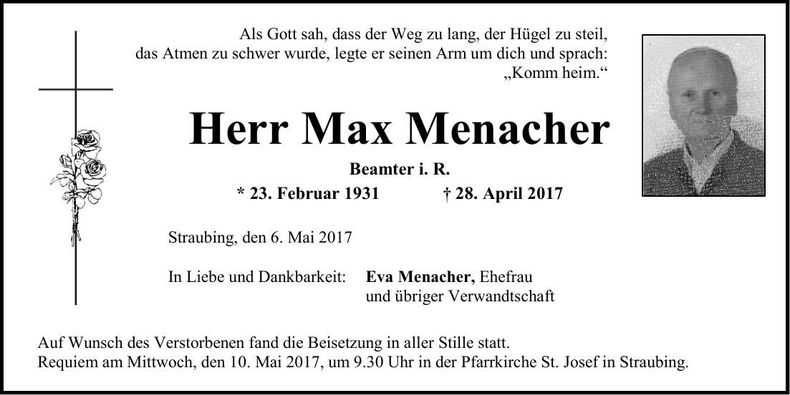 Traueranzeige Max Menacher