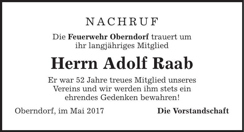 Traueranzeige Adolf Raab