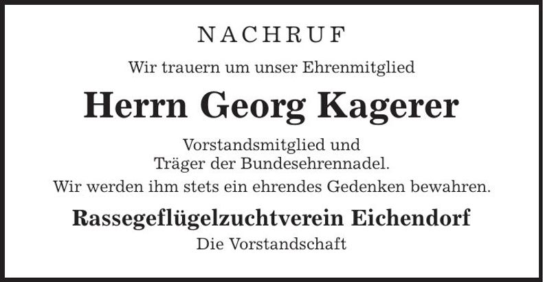 Traueranzeige Georg Kagerer