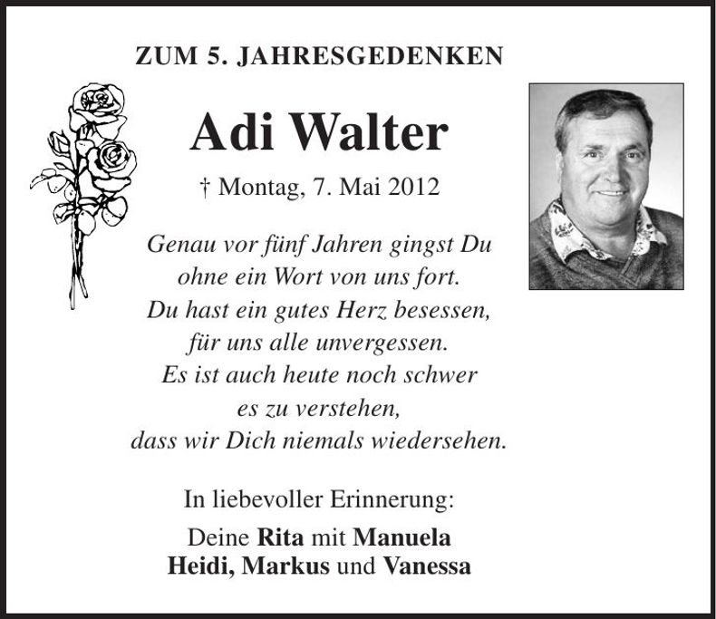 Traueranzeige Adi Walter