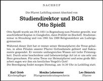 Traueranzeige Otto Spießl