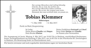 Traueranzeige Tobias Klemmer