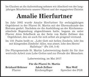 Traueranzeige Amalie Hierfurtner