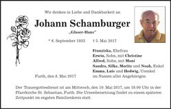 Traueranzeige Johann Schamburger