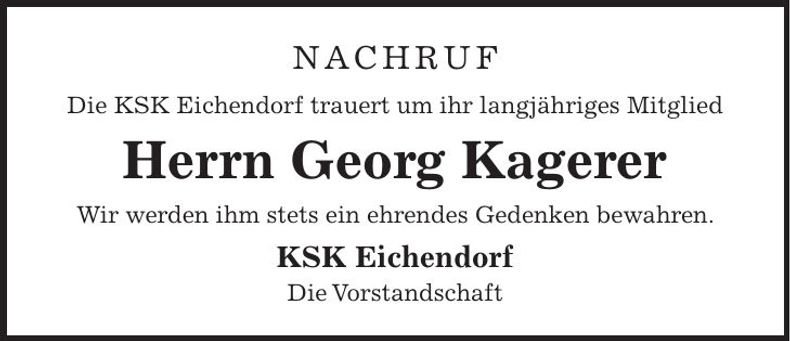 Traueranzeige Georg Kagerer