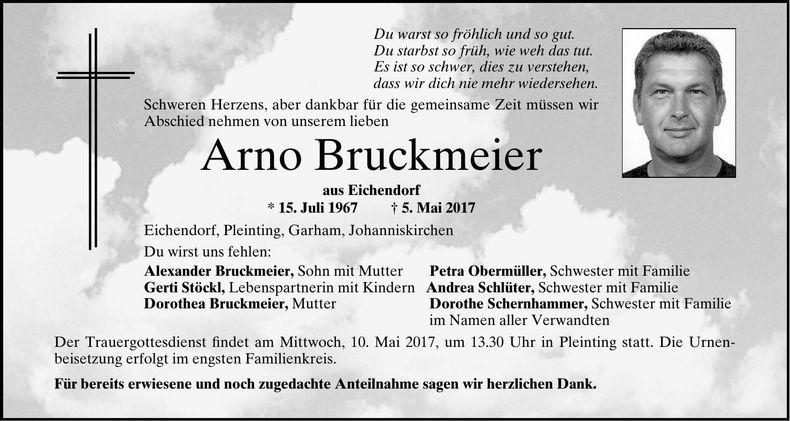 Traueranzeige Arno Bruckmeier
