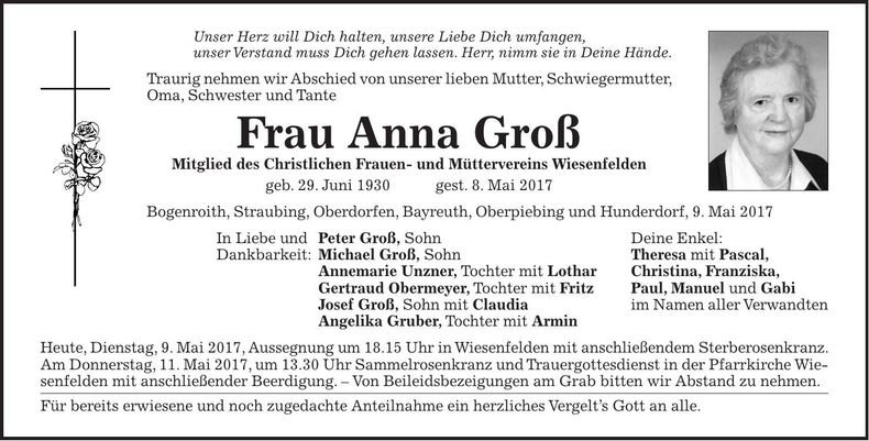 Traueranzeige Anna Groß