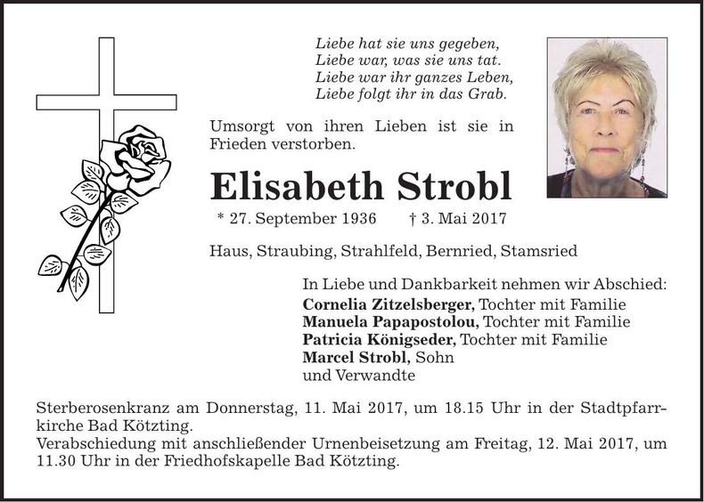 Traueranzeige Elisabeth Strobl