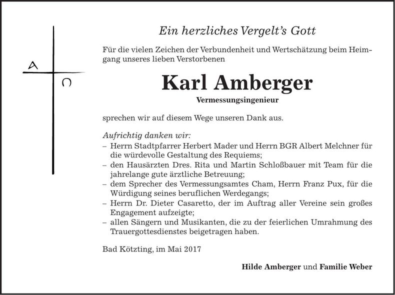 Traueranzeige Karl Amberger