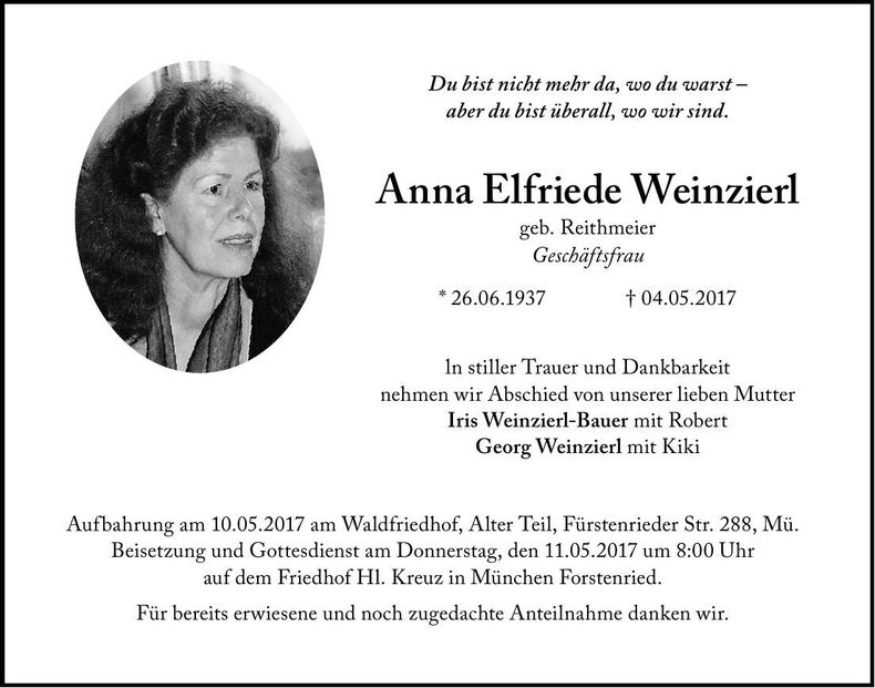 Traueranzeige Anna Elfriede Weinzierl