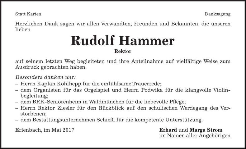 Traueranzeige Rudolf Hammer