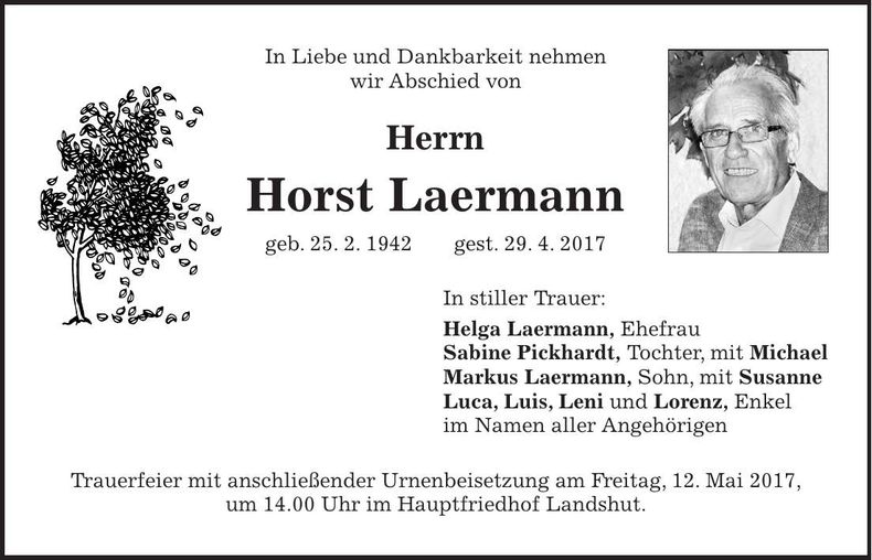 Traueranzeige Horst Laermann