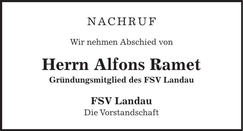Traueranzeige Alfons Ramet