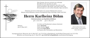 Traueranzeige Karlheinz Böhm
