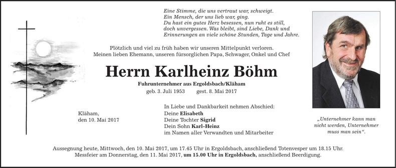 Traueranzeige Karlheinz Böhm