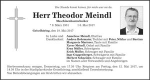 Traueranzeige Theodor Meindl