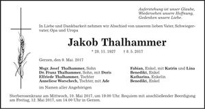 Traueranzeige Jakob Thalhammer