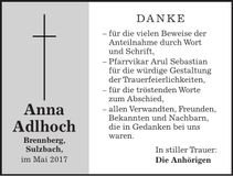 Traueranzeige Anna Adlhoch