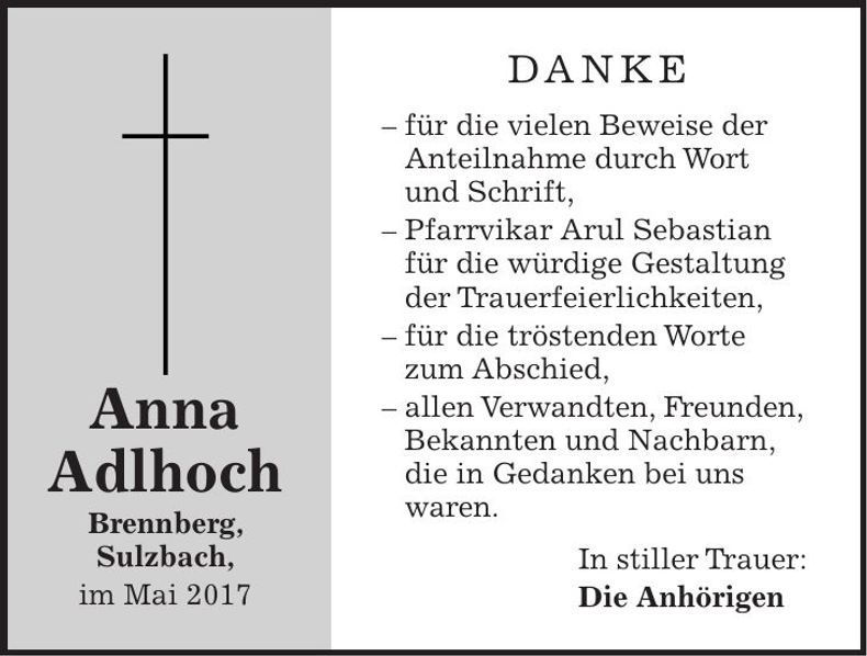 Traueranzeige Anna Adlhoch