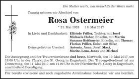 Traueranzeige Rosa Ostermeier