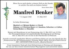 Traueranzeige Manfred Benker