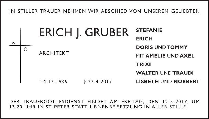 Traueranzeige Erich J. Gruber