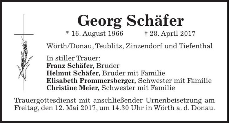 Traueranzeige Georg Schäfer