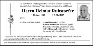 Traueranzeige Helmut Ruhstorfer