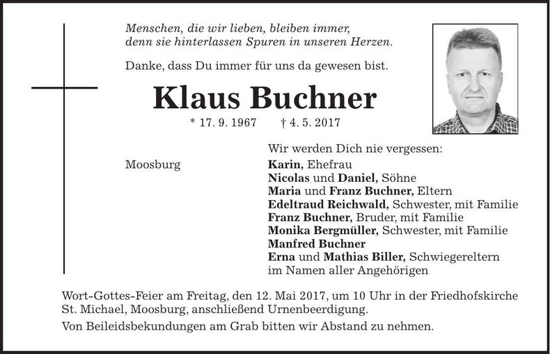 Traueranzeige Klaus Buchner