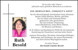 Traueranzeige Ruth Besold