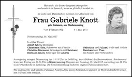 Traueranzeige Gabriele Knott