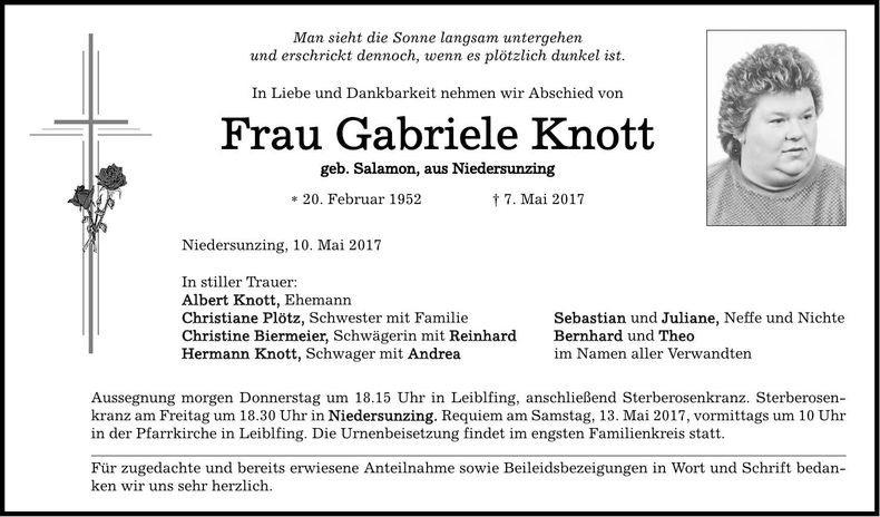 Traueranzeige Gabriele Knott