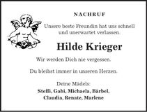Traueranzeige Hilde Krieger
