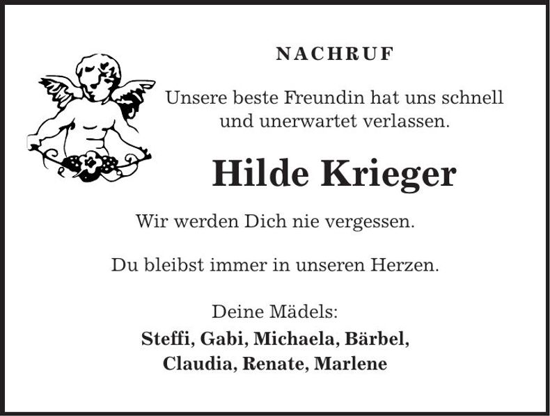 Traueranzeige Hilde Krieger