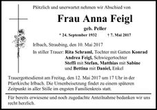 Traueranzeige Anna Feigl