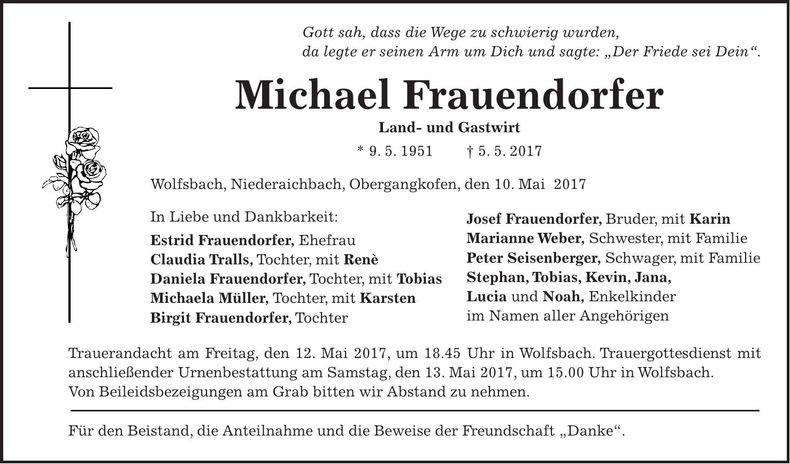 Traueranzeige Michael Frauendorfer