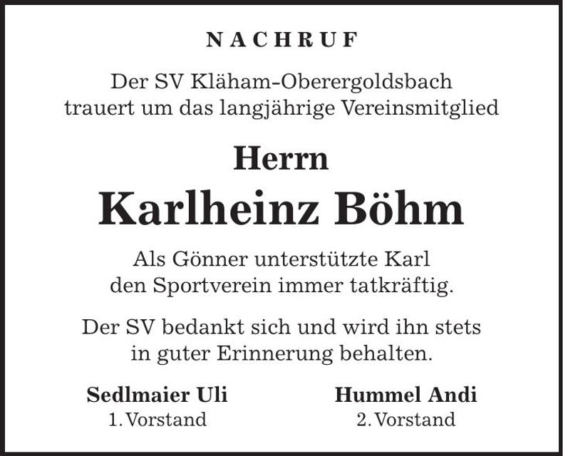 Traueranzeige Karlheinz Böhm
