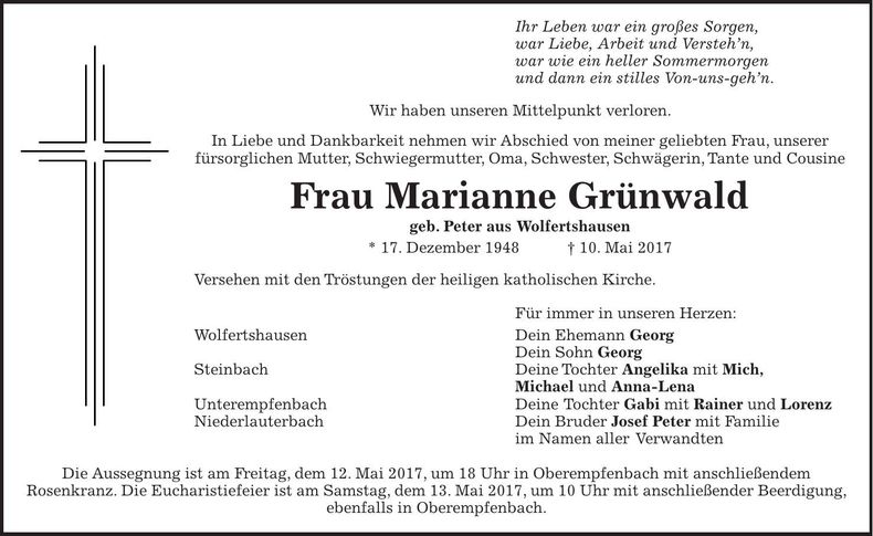 Traueranzeige Marianne Grünwald