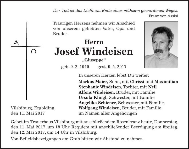 Traueranzeige Josef Windeisen