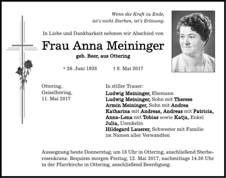 Traueranzeige Anna Meininger