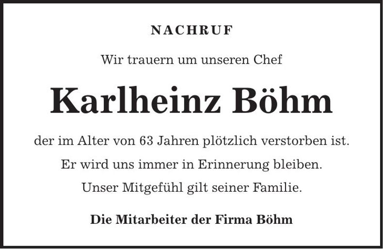 Traueranzeige Karlheinz Böhm