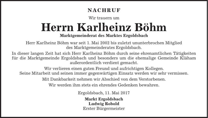 Traueranzeige Karlheinz Böhm