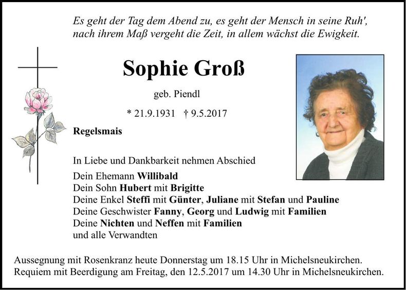 Traueranzeige Sophie Groß