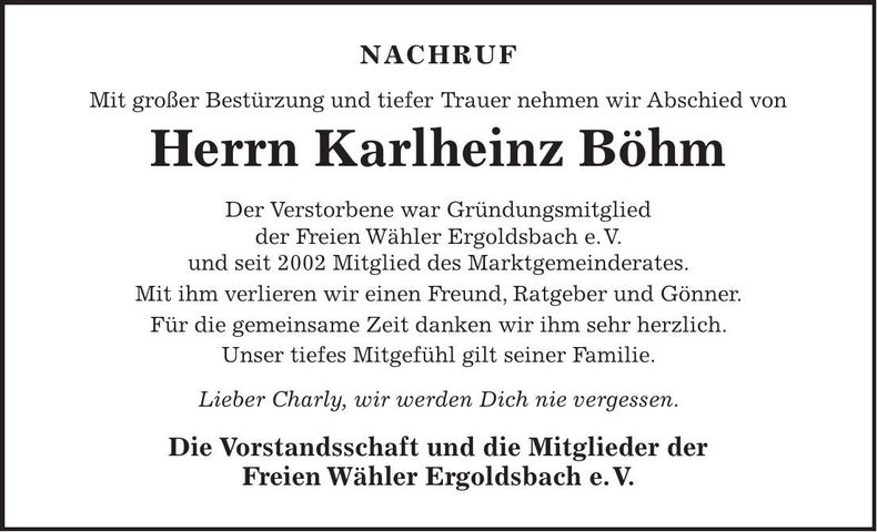 Traueranzeige Karlheinz Böhm