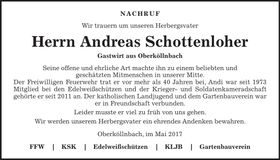 Traueranzeige Andreas Schottenloher