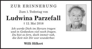 Traueranzeige Ludwina Parzefall